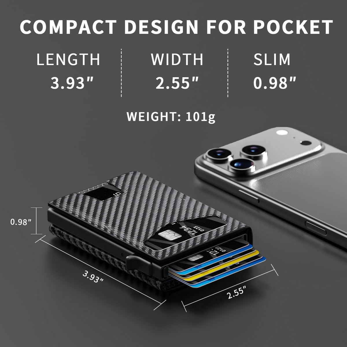 KISUEDZP Men’s Wallet with RFID Blocking | Tri-Fold Front Pocket Design | 12 Card Slots, 2 ID Windows & Cash Slot | Aluminum Card Ejector | Durable & Lightweight Men’s Accessories (Carbon)
