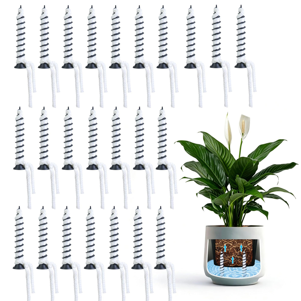Atvkov 24 Pcs Self Watering Spikes for Indoor Outdoor Plants Automatic Plant Watering Stakes with Wick Rope Planter Insert Devices for Potted Plants Seedlings Garden Pots