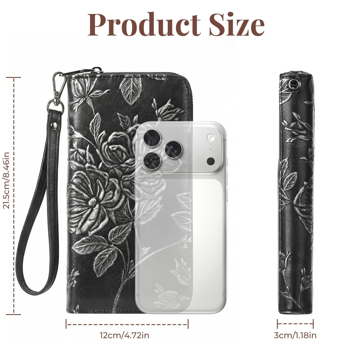 FORUWISH Wallet Women RFID Credit Card Holder Embossed Vegan Leather Large Capacity Black Wristlet Wallets for Women
