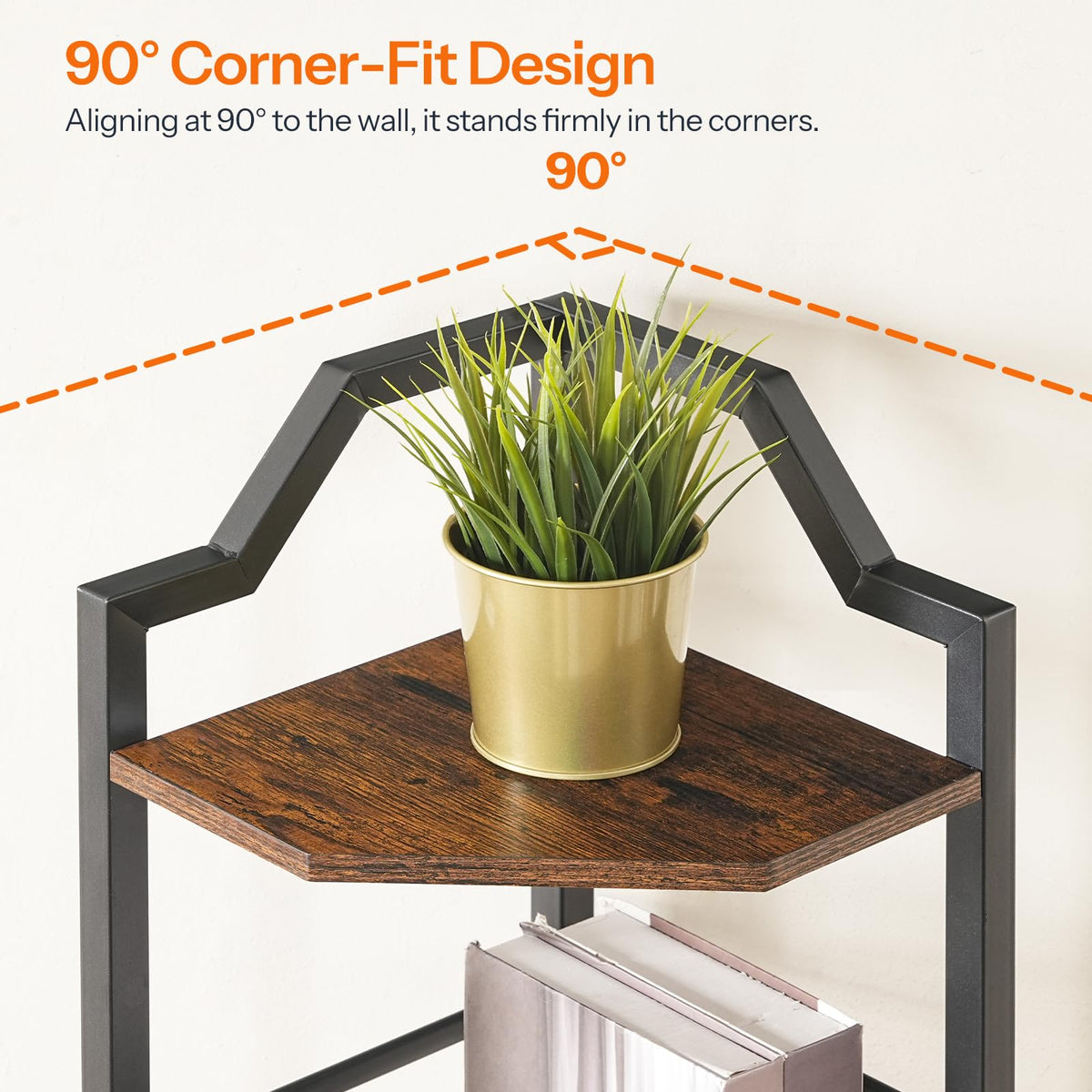 HOOBRO Narrow Corner Shelf Stand, 5-Tier Corner Shelf, 63” Tall Multipurpose Corner Bookshelf, Standing Display Shelf Plant Stand, for Living Room, Study, Kitchen, Rustic Brown and Black BF100CJ01