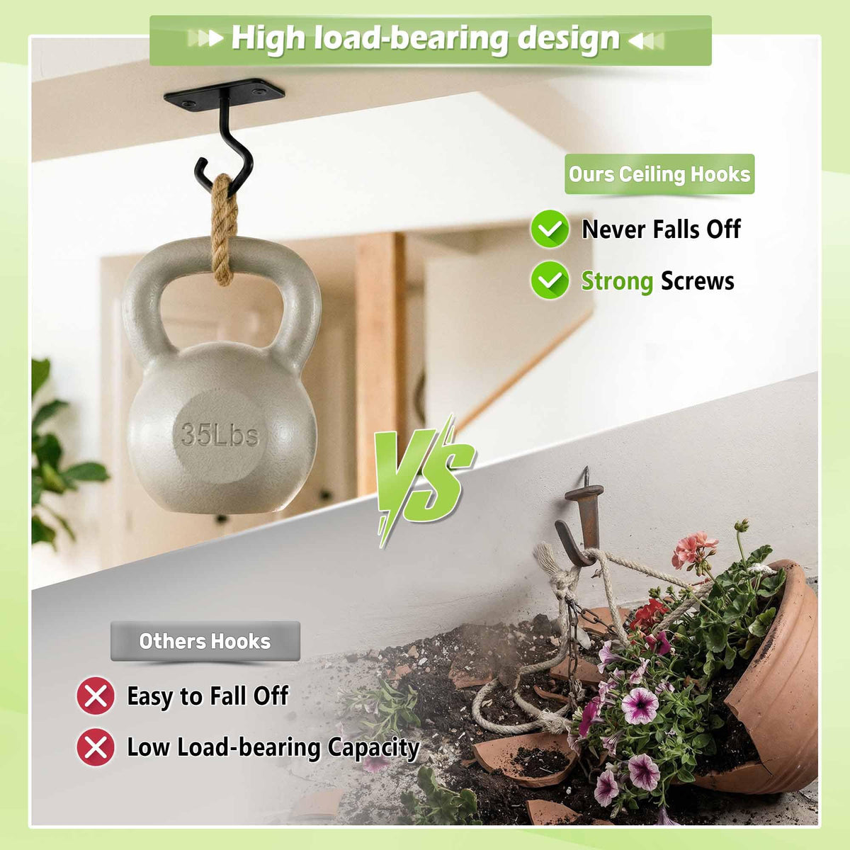 Lifyzoon Ceiling Hooks for Hanging Plants - 2.5 Inch Iron Plant Bracket 8 Pack, Metal Plant Hanger Wall Hooks for Plants, Lanterns, Light, Wind Chimes, Indoor&Outdoor Decoration Black
