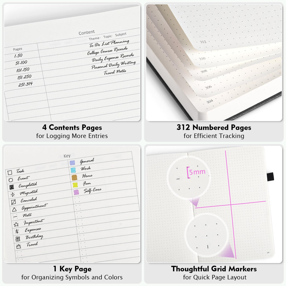 OFFIGIFT Dotted Journal Notebook, 312 Numbered Pages Large B5 Hardcover Leather Notebook, 100gsm No Bleed Paper Dot Grid Notebook with Index Pages, Dot Journal for Women Men, 7.6'' X 10'', Green