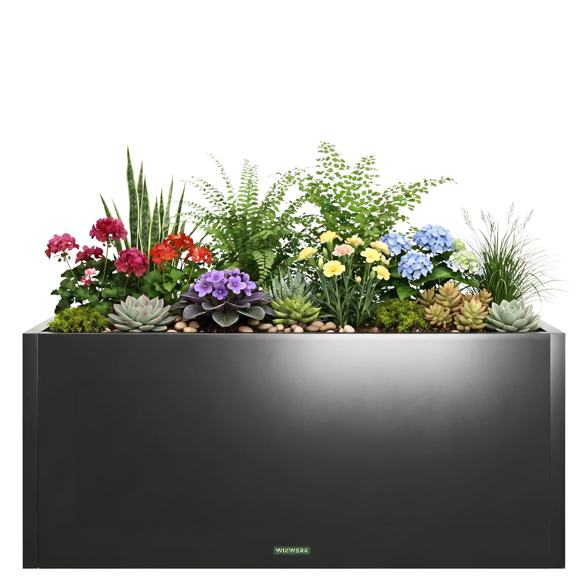 WIZWERK Rustproof Metal Planter Box 32 Inch Outdoor, Galvanized Steel Raised Garden Bed with Drainage Holes, Large Deep Rectangular Planter for Patio Balcony Porch Backyard