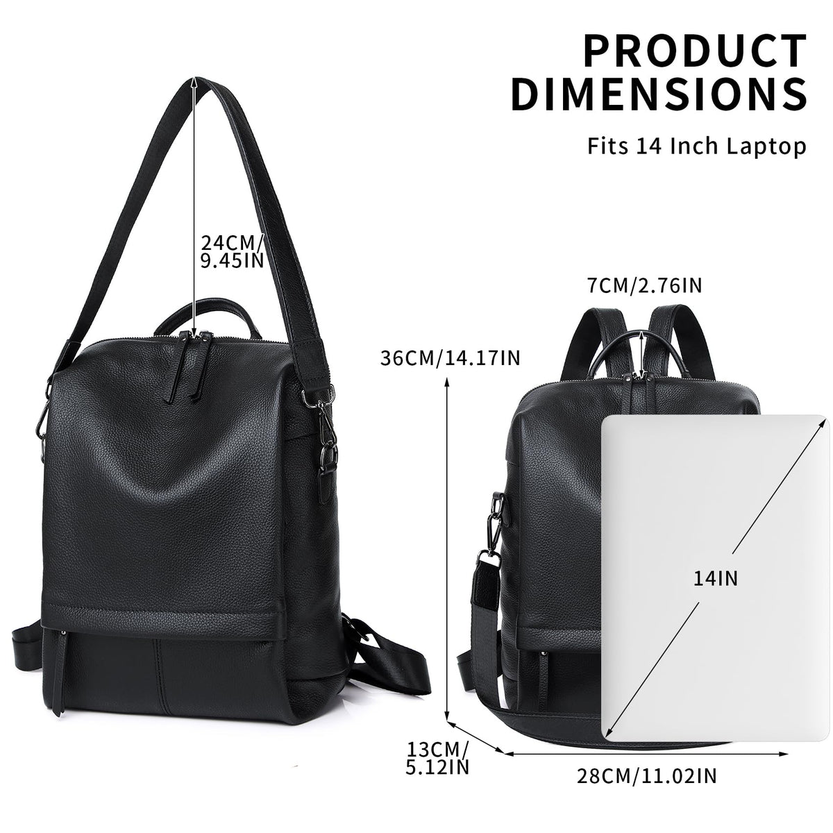 Wesccimo Genuine Leather Backpack Purse for Women, Fashion Designer Soft Backpack with Large Compartment Black
