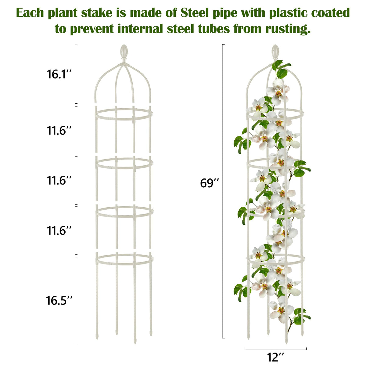 Garden Obelisk Trellis for Climbing Plants Outdoor 6 Ft Rose Bush Round Trellis for Pots Rustproof Metal Pipe with Plastic Coated Plant Flower Trellises for Clematis Vine Jasmine Support