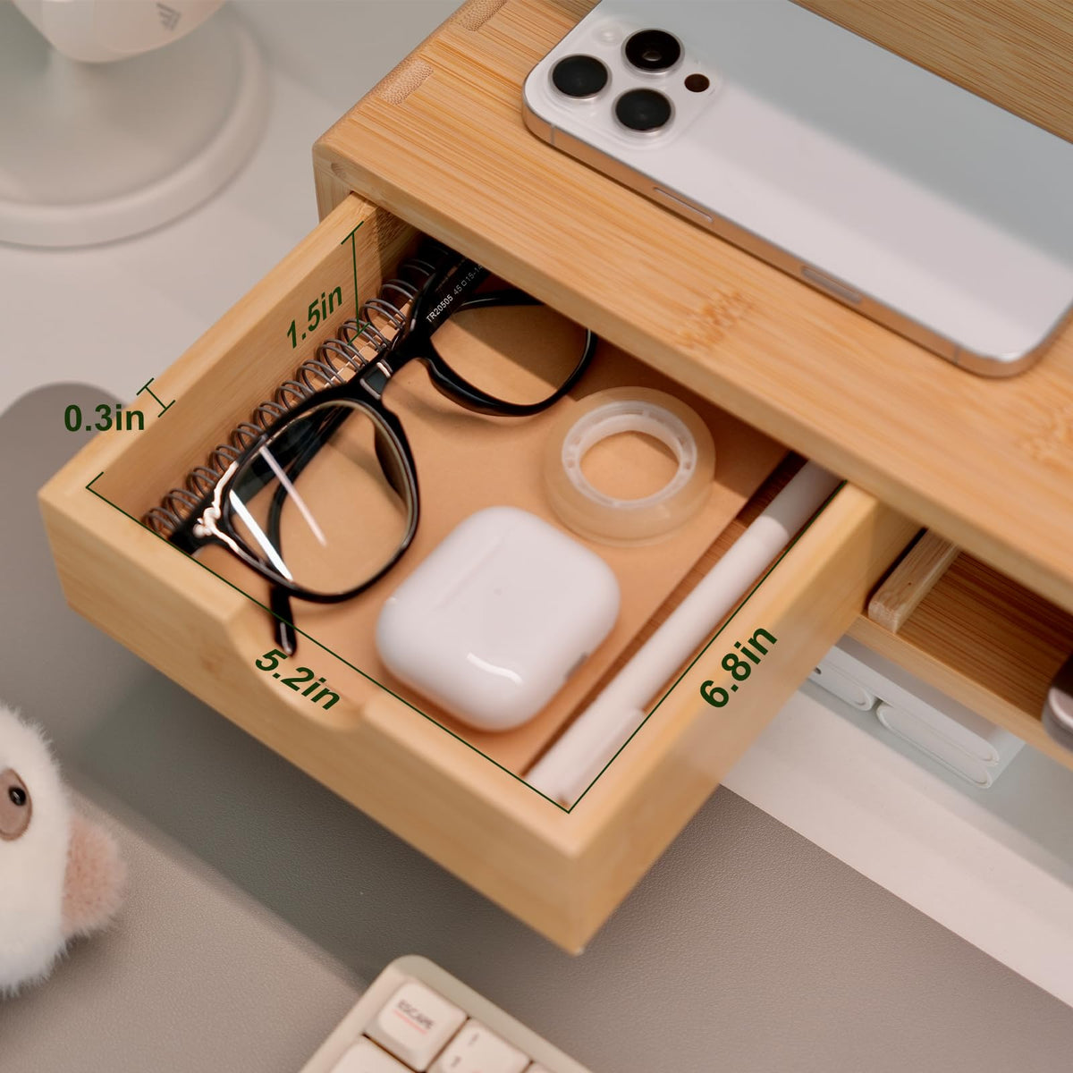 ROCDEER Bamboo Monitor Stand Riser with Drawer, Ergonomic Computer Riser for Desk with Cable Management & Storage Organizer, Wood Monitor Stand for Home Office
