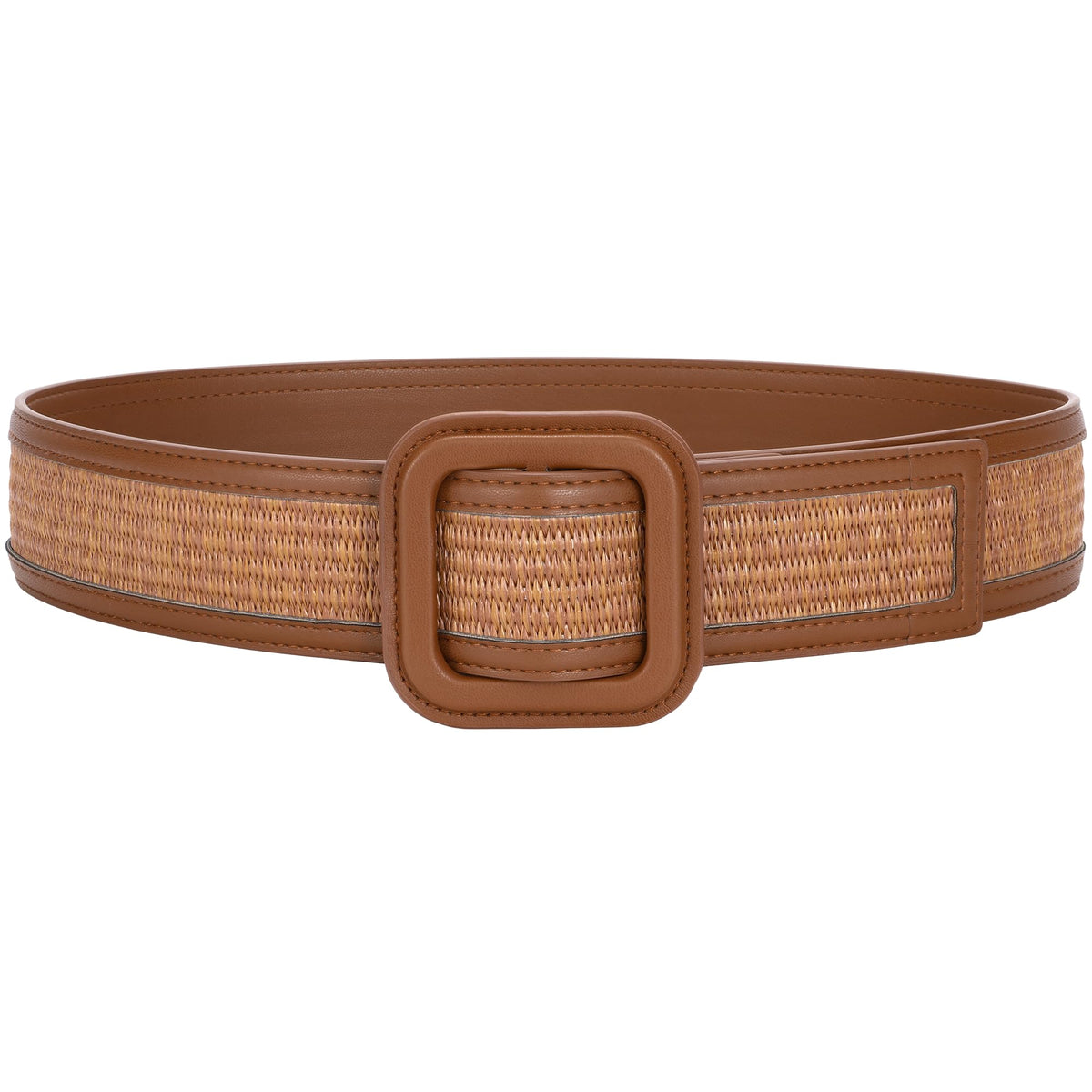 TRIWORKS Straw Woven Belts for Women Wide Waist Leather Boho Briaded Belt No‑Hole Adjustable for Dresses