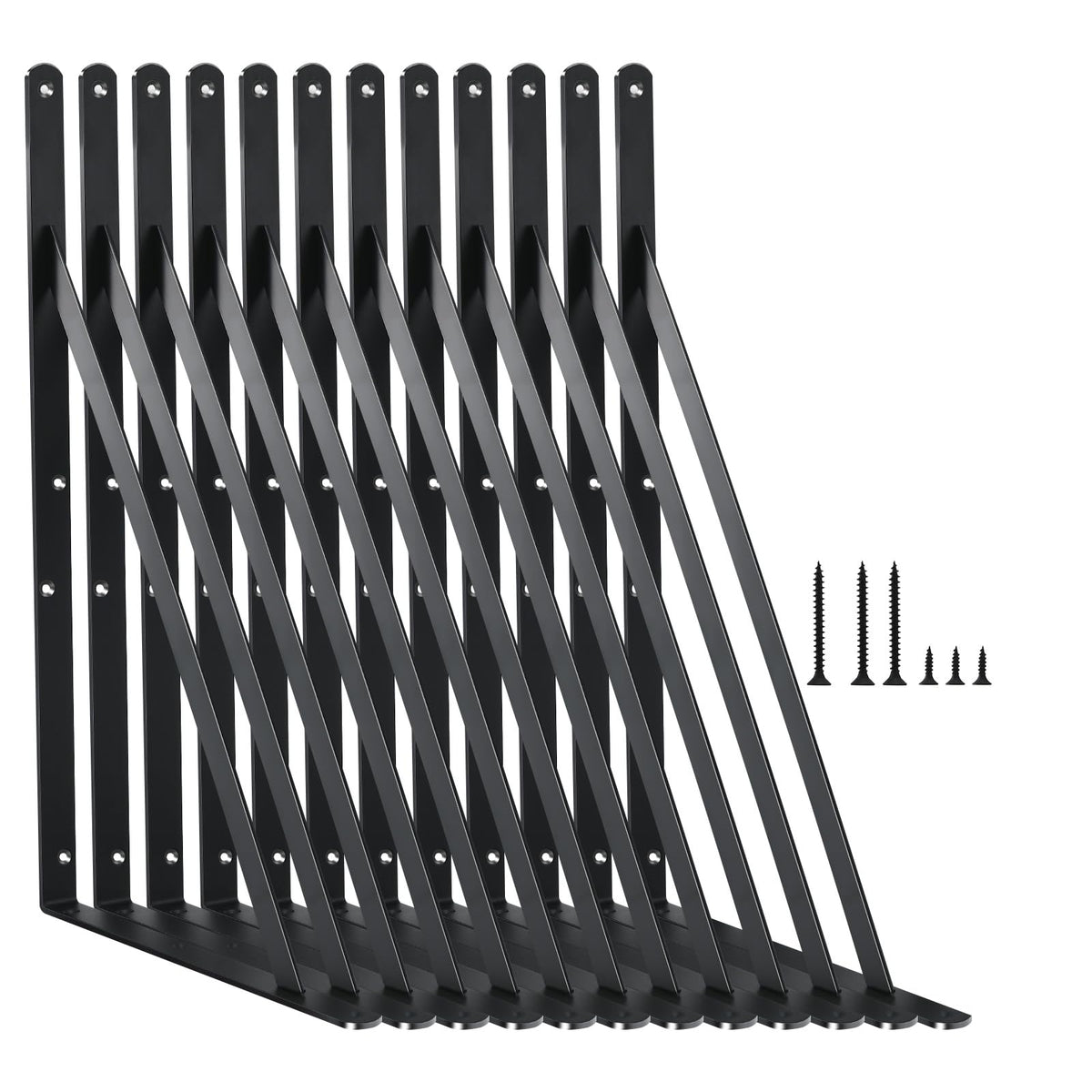 12 Pack L14 x H 10" Black Heavy Duty Shelf Brackets with Screws Metal Shelf Brackets Shelf Support Angle Brackets for Shelves L Brackets Heavy Duty Floating Shelf