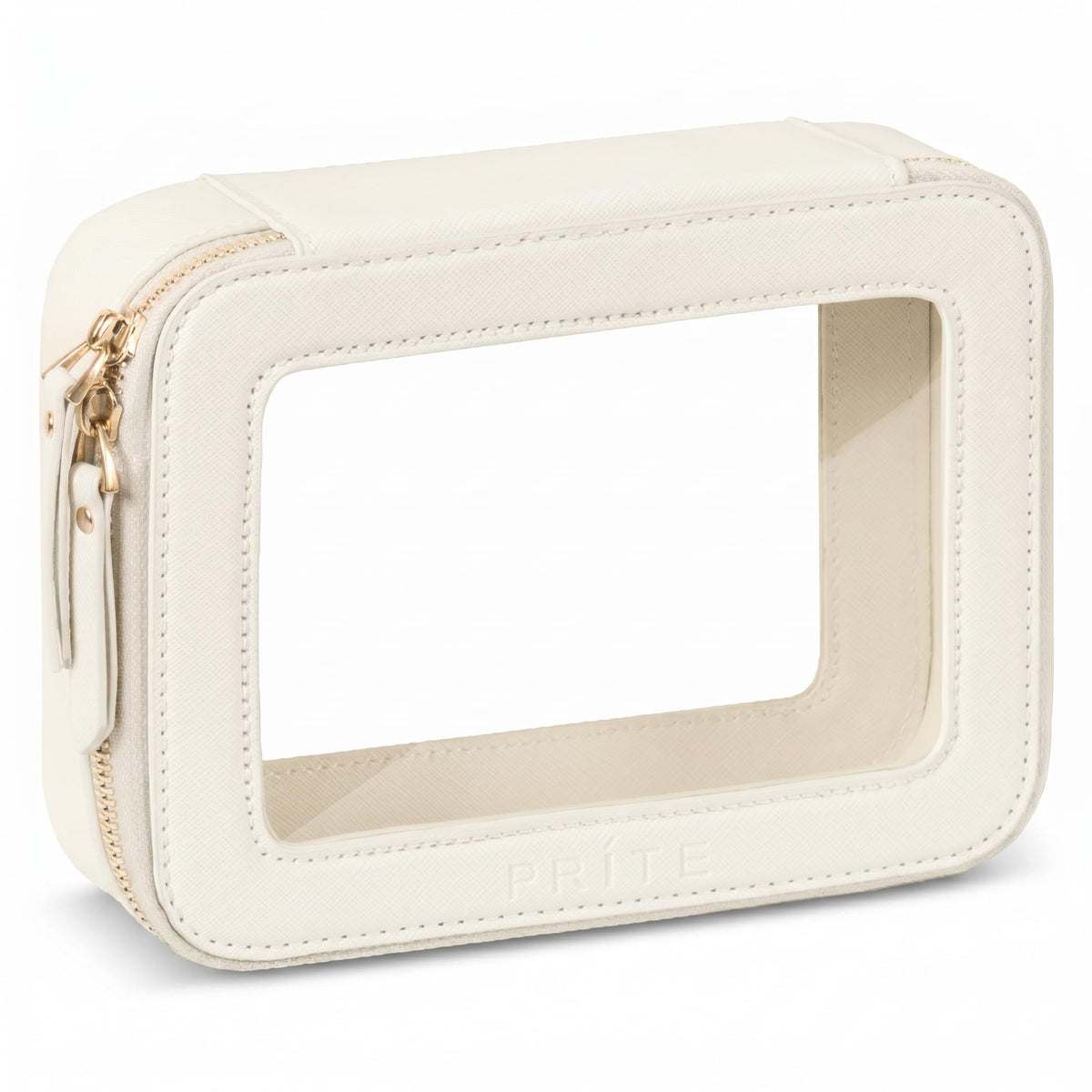 Prite Clear Makeup Bag Cosmetic Organizer Case Waterproof Travel Toiletry Bag Skincare Pouch with Golden Zipper(Beige)
