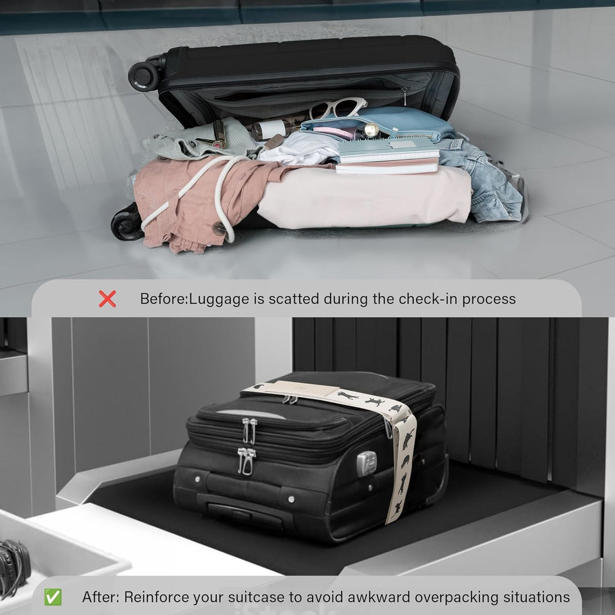 Luggage Straps for Suitcases,Adjustable Luggage Elastic Belt, Travel Essentials for Airport,Station, Vibrant Designs, (Azure Ocean)