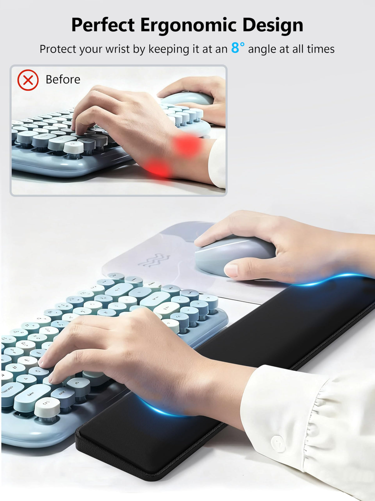 TopMade Keyboard Wrist Rest, Cooling Gel & Upgrade Soft Memory Foam Design Wrist Support for Keyboard, Full-Size Keyboard Hand Rest Pad, Ergonomic Palm Rest for for Long Hours of Work, Gaming, Black