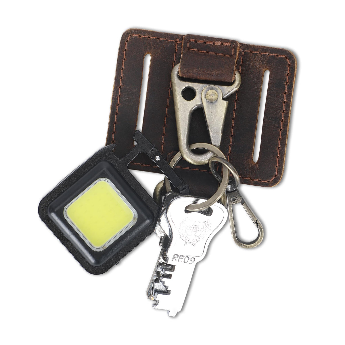 CestAntiQ Heavy Duty EDC Leather Key Ring Keychain Holder with Belt Loop, Key Fob Holder and Belt Clip for Men Brown