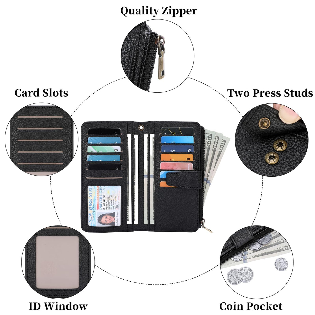 GAEKEAO Women Wallet RFID Blocking Leather Bifold Compact Card Holder Ladies Travel Wallet Purse, Large Capacity Wristlet
