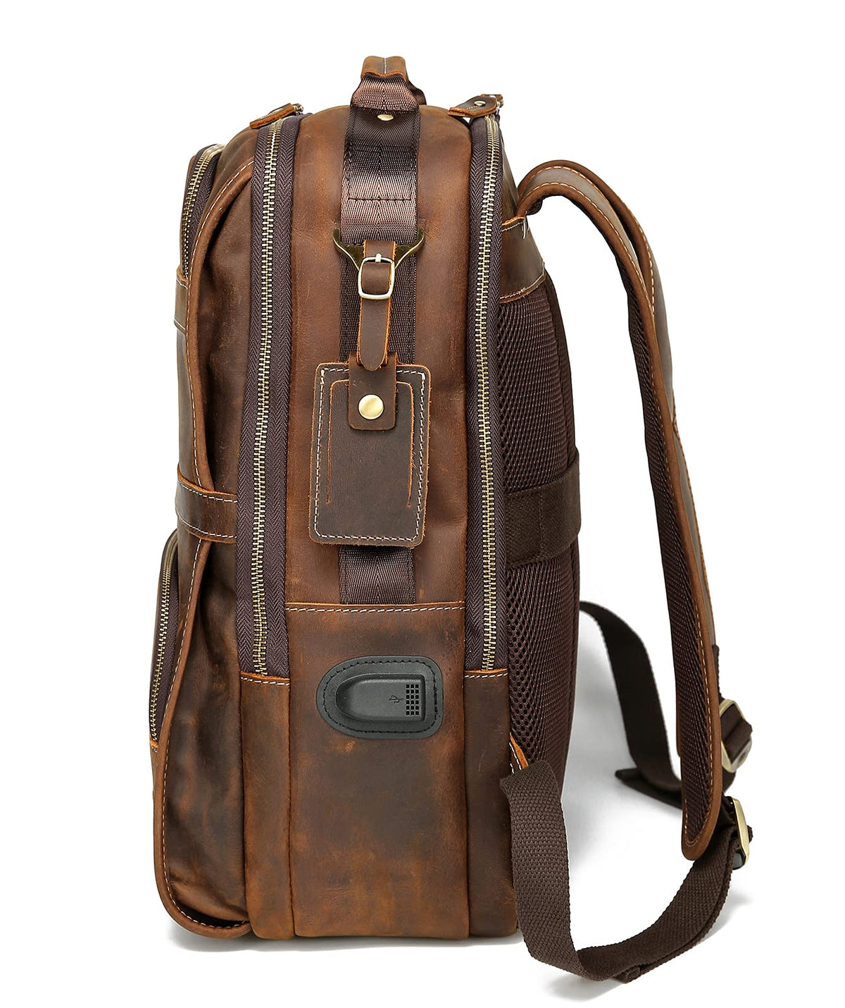 LANNSYNE Vintage Genuine Leather Backpack For Men 15.6 Inch Laptop Bag Overnight Weekender Camping Daypack Rucksack