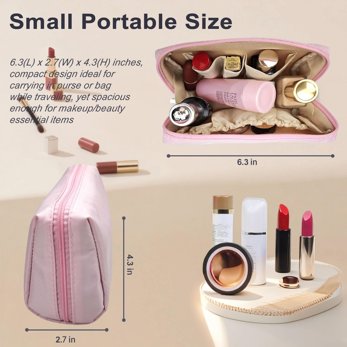 VOFOON Travel Makeup Bag, Small Cosmetic Bag for Women, Wide-open Make up Organizer Purse Toiletry Bag for Cosmetics Toiletries Accessories (Pink, S)
