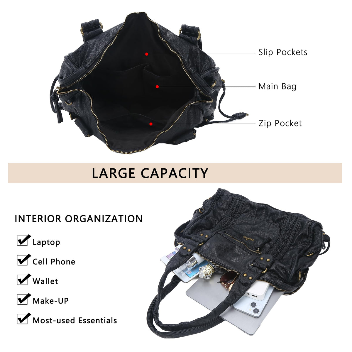 Angel Kiss Hobo Bags For Women Vegan Leather Hobo Satchel Handbags Large Tote Purses Shoulder Bag