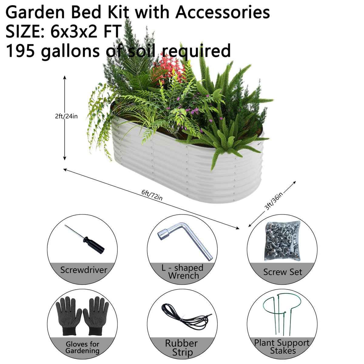 ZFHgarden Galvanized Metal Planter Round Raised Garden Bed Kit for Gardening Outdoor Galvanized Planter Outdoor 1PC Gray 6X3X2FT