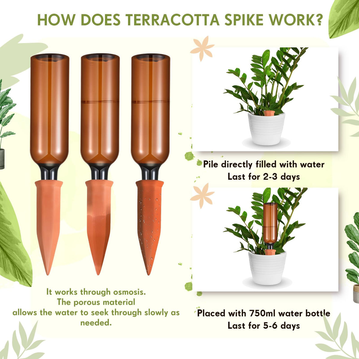 Baderke 8 Pcs 4 Set Plant Watering Devices, Terracotta Watering Spikes with 25 oz Plastic Wine Bottles, Slow Release Vacation Insert Automatic Plant Waterer Device for Indoor Outdoor