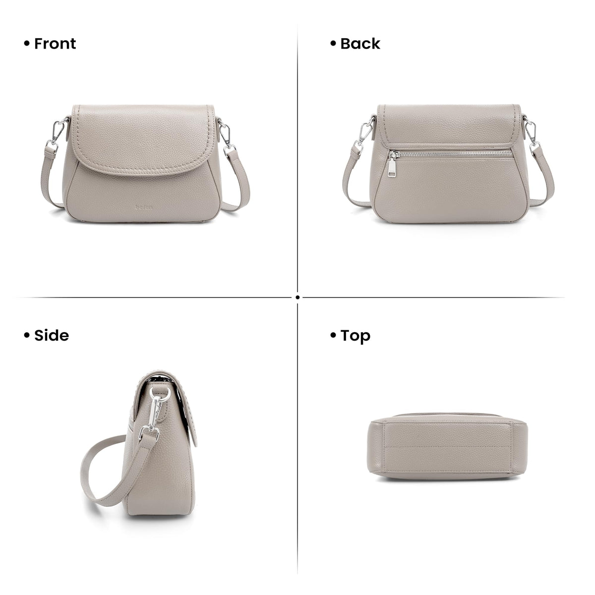 befen Real Leather Crossbody Saddle Bag Purses for Women Built in RFID Locking, Medium Cross Body Shoulder Handbags with Adjustable Straps - Grey Purse for Women