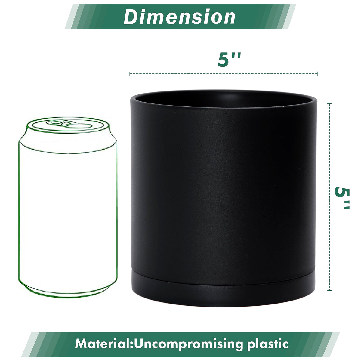D'vine Dev 6 Pack 5 Inch Modern Plastic Plant Pots, Small Garden Planters for Plant with Drainage Holes and Saucers, Black Color, 74-Y-G-3