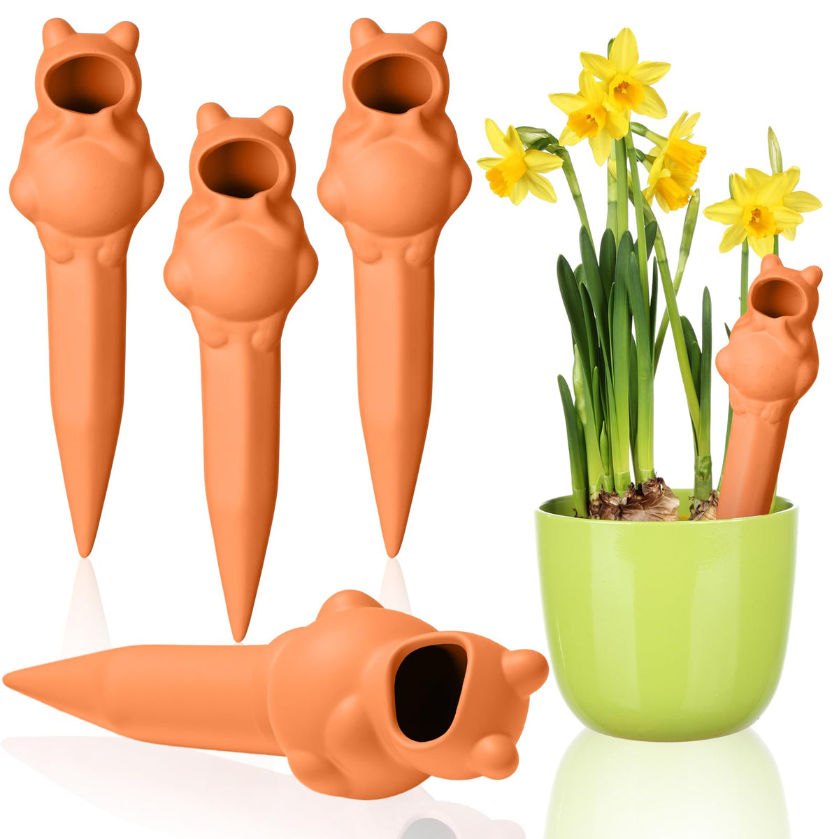 Ferrochef 4 Pack Terracotta Self Watering Stakes Frogs Shaped Plant Watering Devices Spikes Irrigation Slow Release Plant Self Water Spikes Planter Insert for Garden Indoor Outdoor Pot Plants