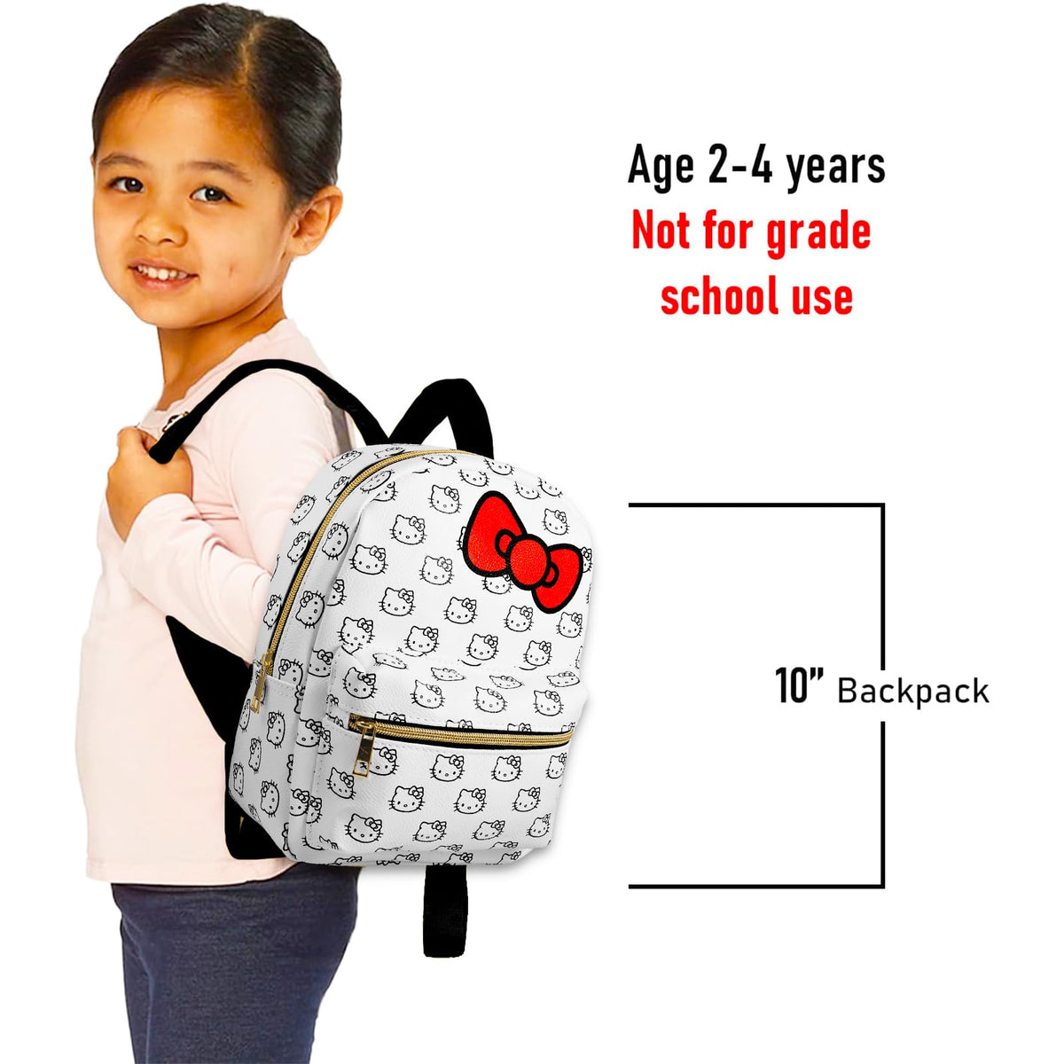 Hello Kitty Backpack Purse for Women Set - 10" Backpack with Front Pocket for Teens Plus Button | Hello Kitty Mini Backpack Bundle