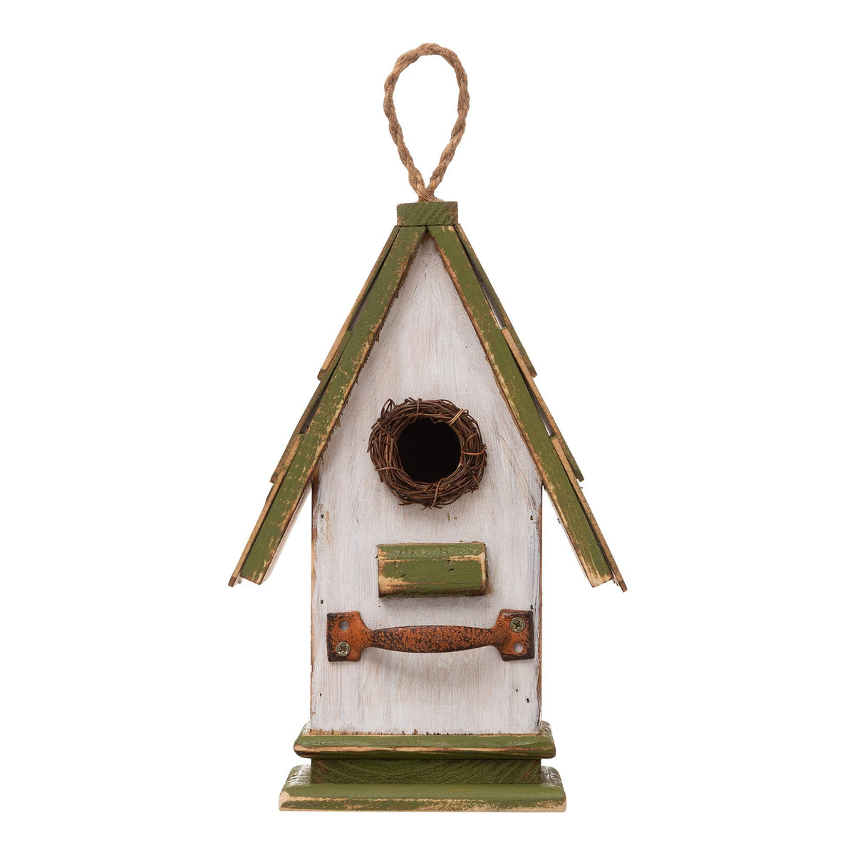 Glitzhome 10.25" L Hanging Birdhouse Green White Roof Wooden Garden Bird House for Outdoor