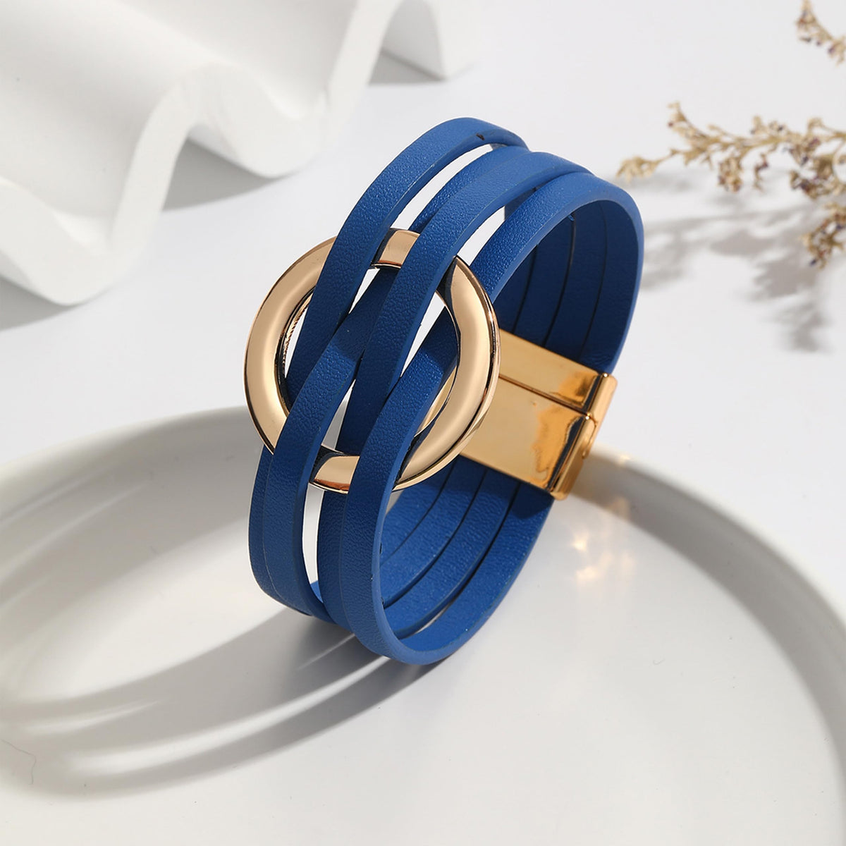 Long tiantian Leather Cuff Wrap Bracelet Blue Bracelets for Women Circle Charm Bangle Boho Multilayer Stackable Jewelry