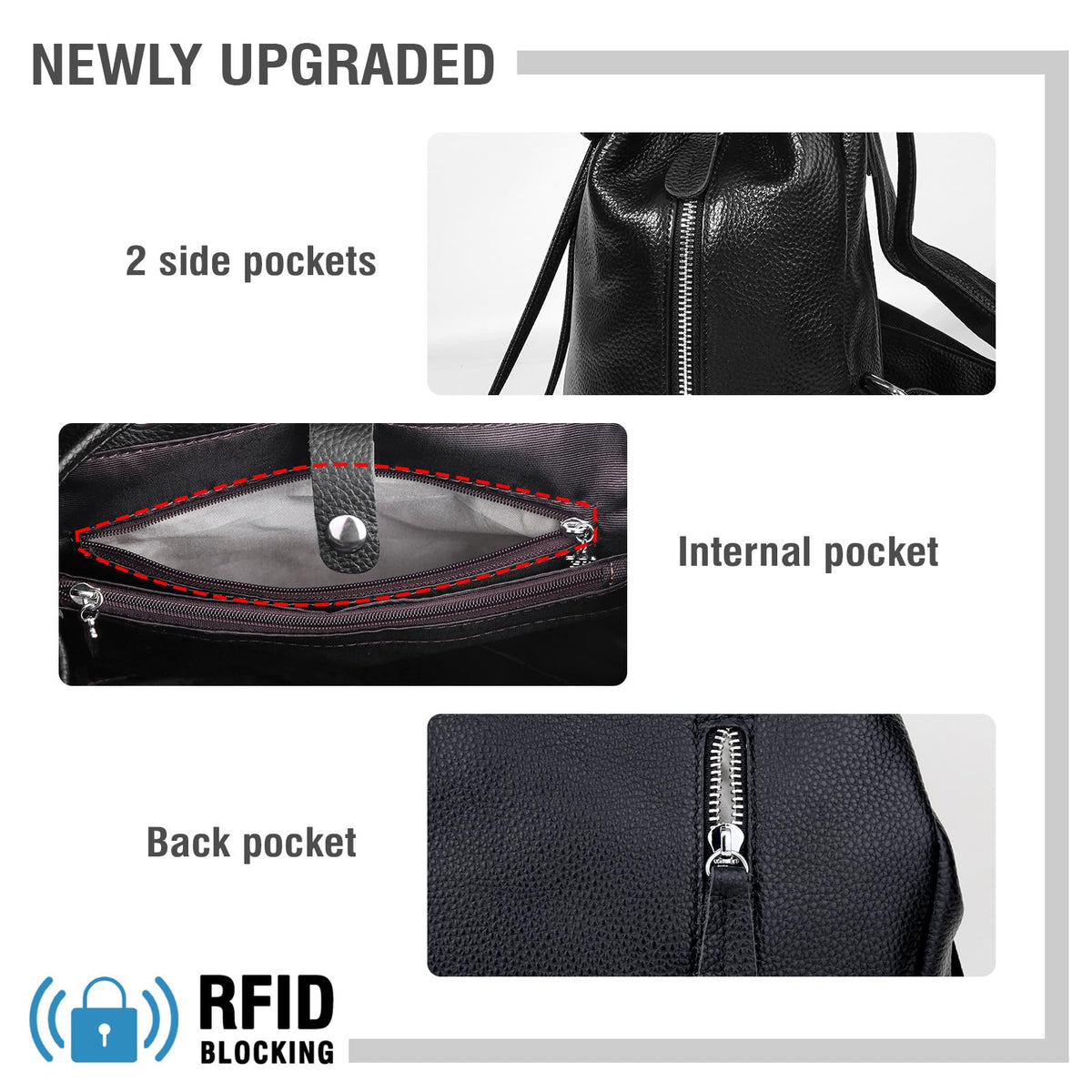 BOYATU Women’s Full-Grain Leather Backpack Purse, Minimal Structured Design, Work Commuter & City Travel, Compact Everyday Essentials, Fashion RFID Pocket Bag (Black)