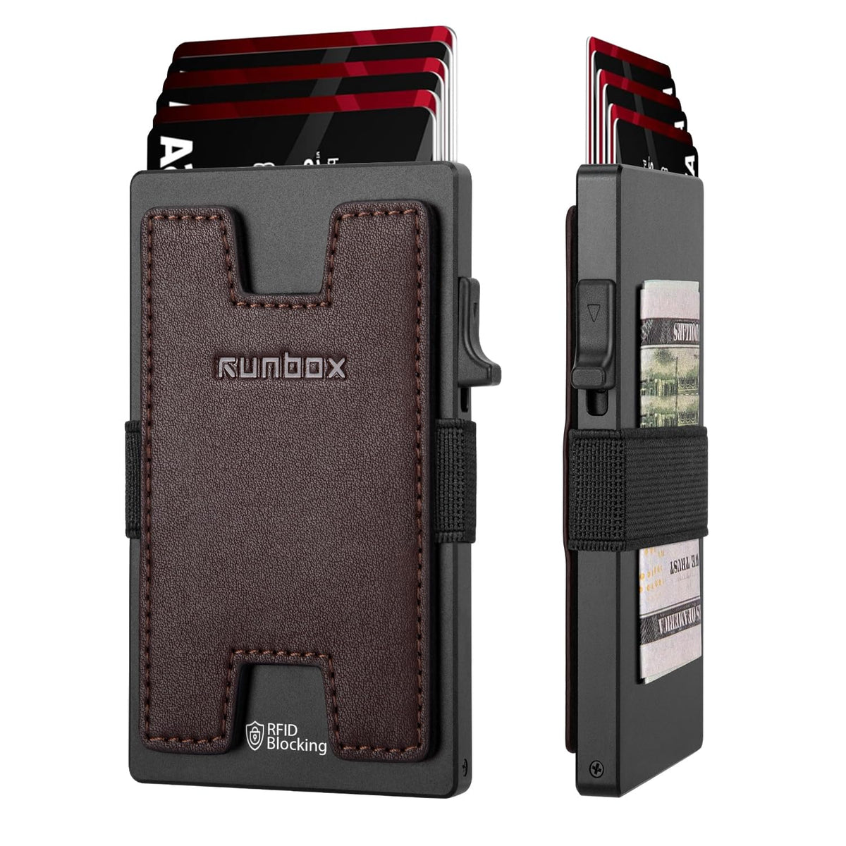 RUNBOX Slim Card Holder Wallet for Men, Minimalist RFID Blocking Wallet with Pop-Up Function, Ultra-Thin Design, Metal Business Card Cases holds 6+6 Cards, Gifts for Men, Men's Accessories