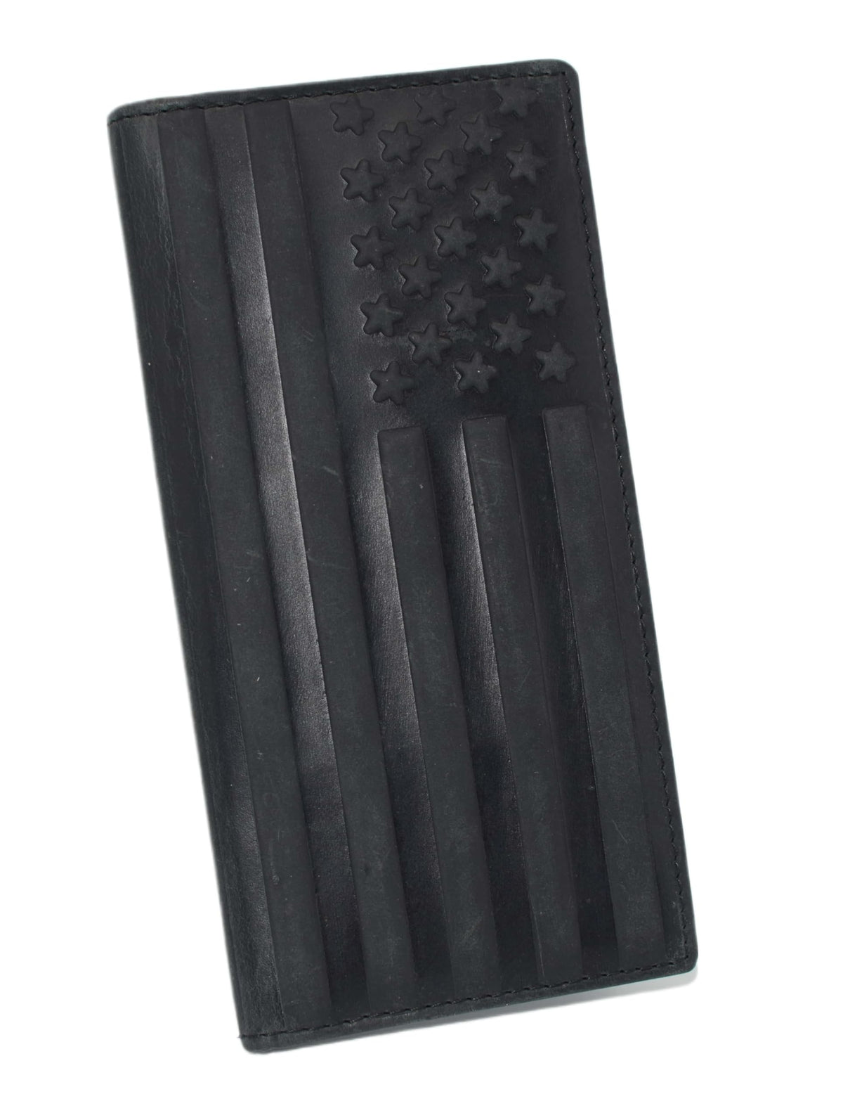 American Flag Checkbook Cover Vintage Leather Patriot Cowboy Wallet for Men (Black)