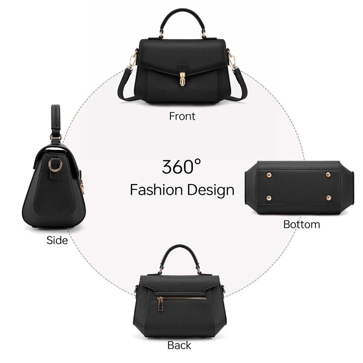Goinsound Vegan Leather Crossbody Bag for Women Top Handle Purse Flap Shoulder Bag for Women Trendy Handbag with 2 Removable Straps Black
