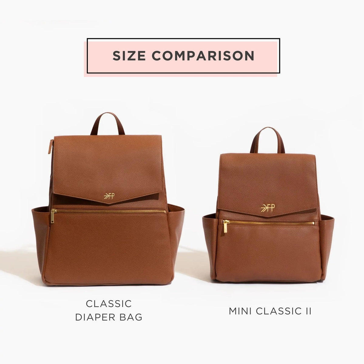 Freshly Picked Mini Diaper Bag II Backpack – Premium Vegan Leather Small Baby Bag with Changing Pad, Compact, Lightweight & Stylish for Moms On-the-Go, Cognac
