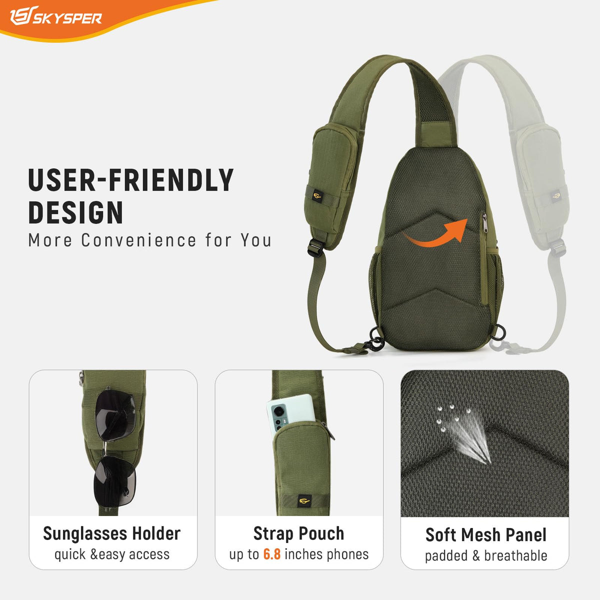 SKYSPER Sling Bag RFID Cross Body Bag Recycled Crossbody Backpack Travel Daypack(Armygreen)