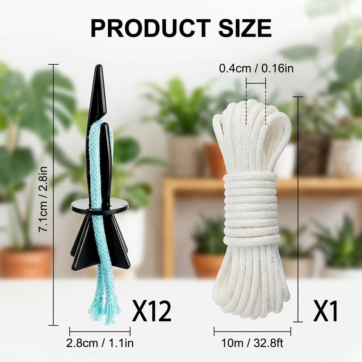 JFBNXB Self Watering Spikes for Indoor Plants, Automatic Plant Watering System for Vacation Care and Office Maintenance, 13-Piece Set with 12 Spikes and Absorbent Cotton Rope
