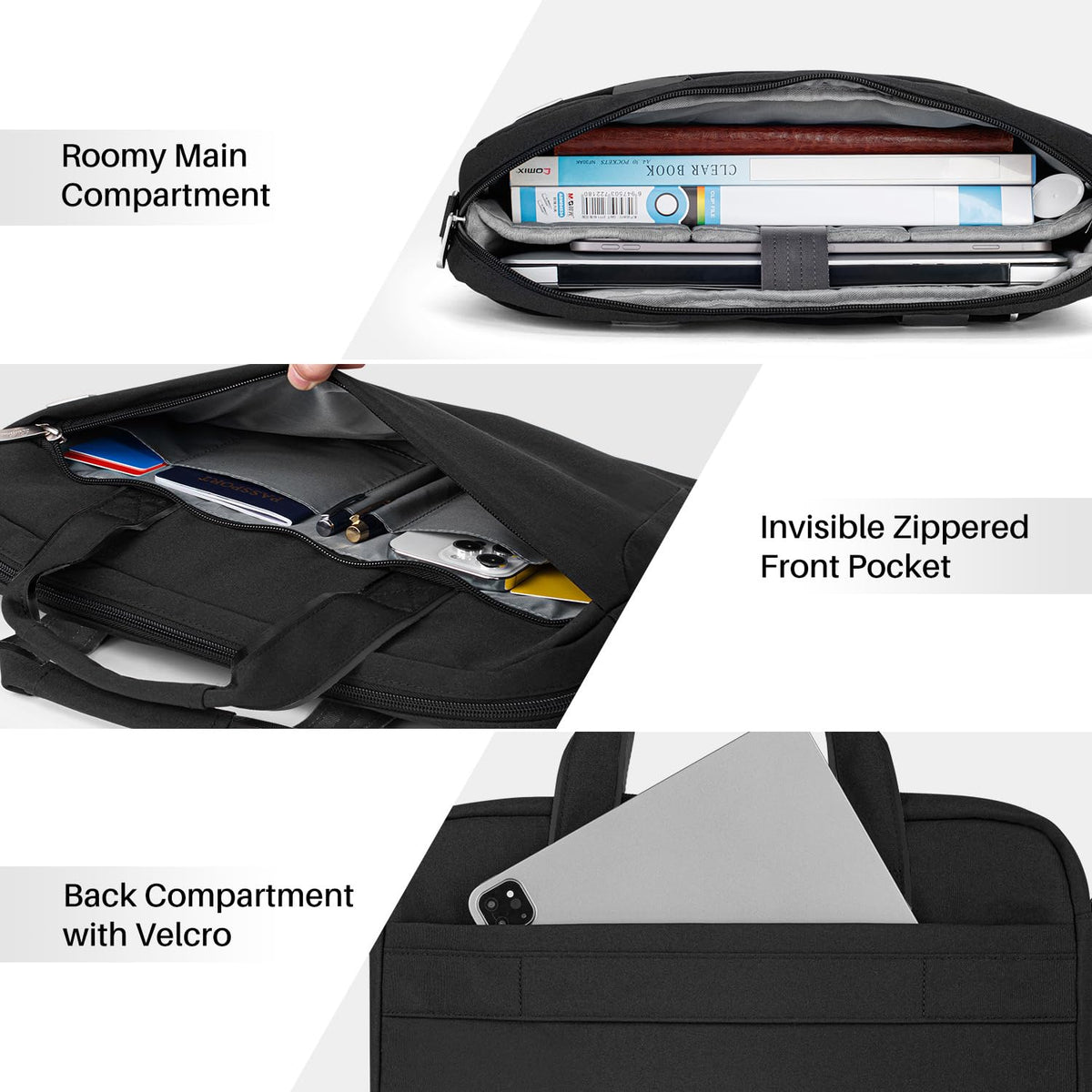 BAFFINA Laptop Shoulder Bag 15.6 16 Inch Business Gifts for Men Women,Laptop Briefcase for 14“ 15” 16“ MacBook/Notebook Hp Dell Asus,Waterproof Computer Carrying Case Messenger Bag with Strap,Black