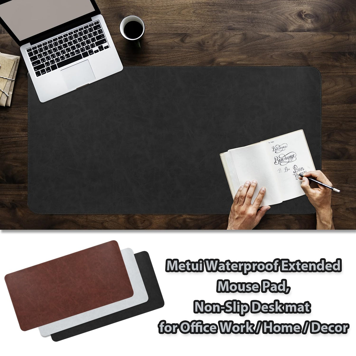 Leather 15.7"x 31.5" Desk pad for Computer and laptops, Ideal for Gaming and Office use, Large Mouse pad and Keyboard mat,Desk mat Special for man. A complimentary Wrist pad and Phone Stand.(Black)
