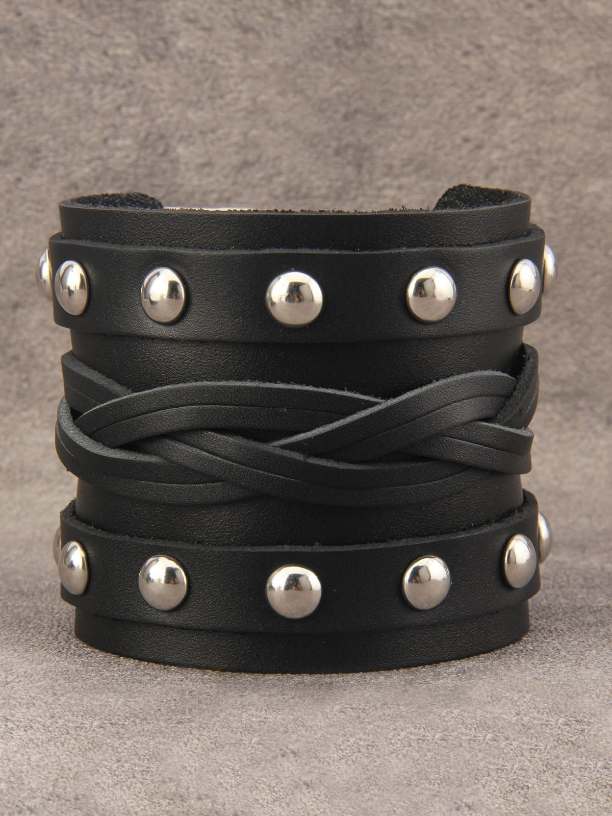 GelConnie Wide Leather Bracelet Thick Black Bracelet Leather Wrap Cuff Bracelet Mens Goth Leather Wristband Bracelet Wrist Cuffs Men