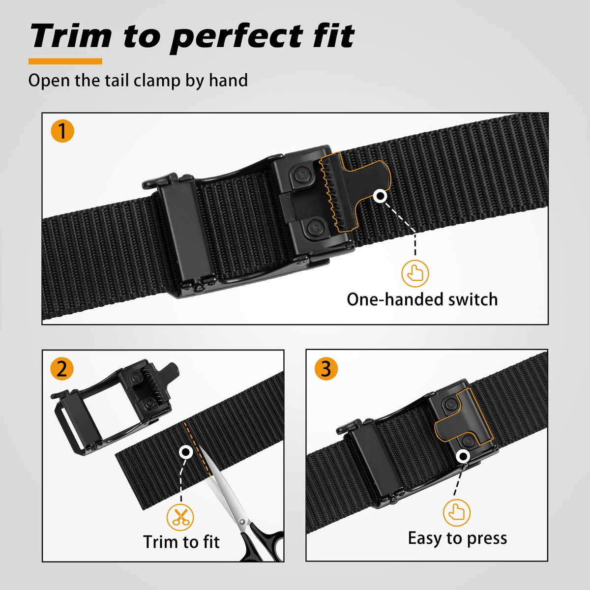 JUKMO Men's Ratchet Tactical Belt, 1.5" Nylon Web Work Belt with Automatic Slide Buckle, Adjustable Trim to Fit (Black, Medium)