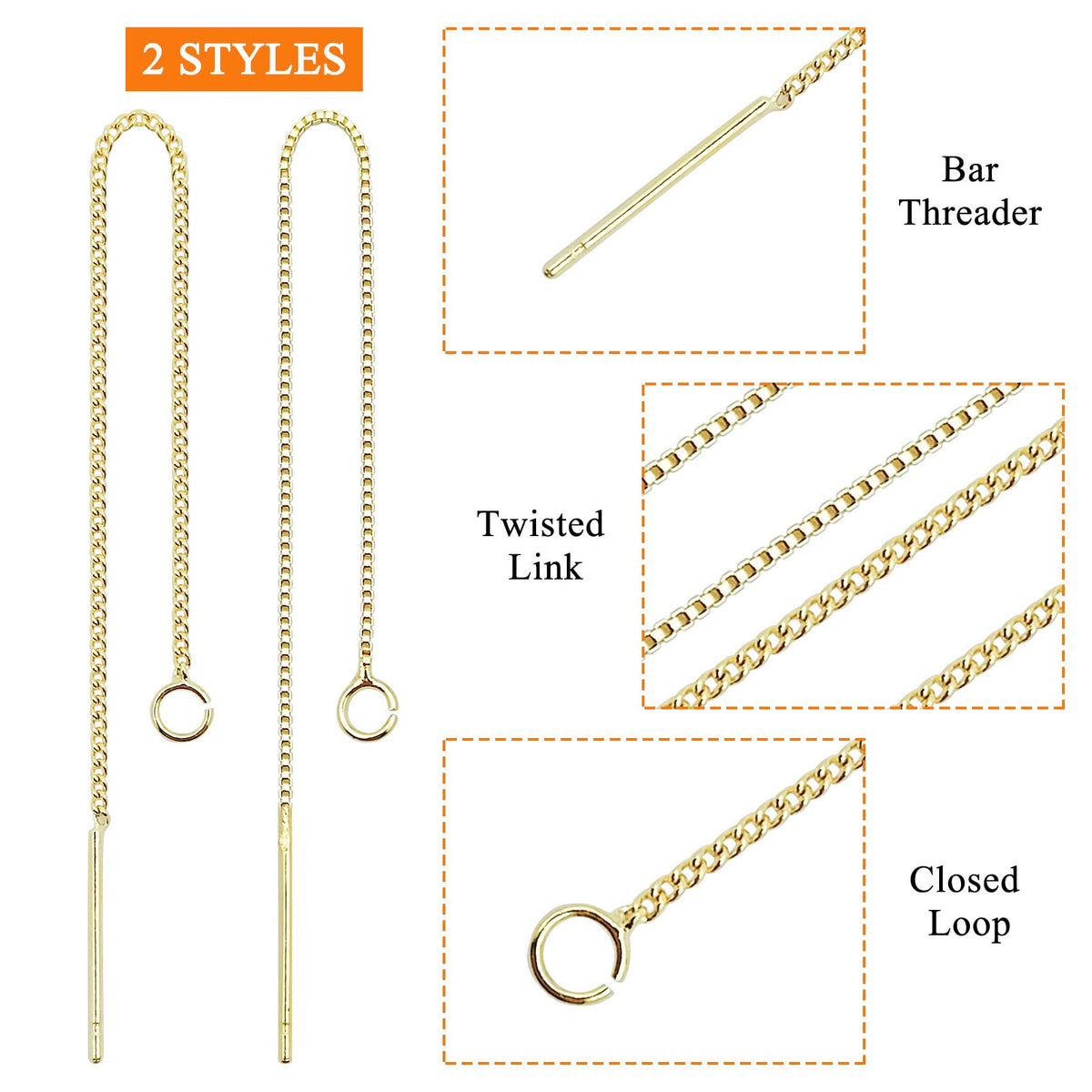 24pcs 8.5cm Ear Threads Long String Ear Threads Hypoallergenic Ears Thread Earring with Loop Drop Earrings Tassel Chain Earrings for Earring Making DIY Jewelry Craft(2 Styles,2 Colors)