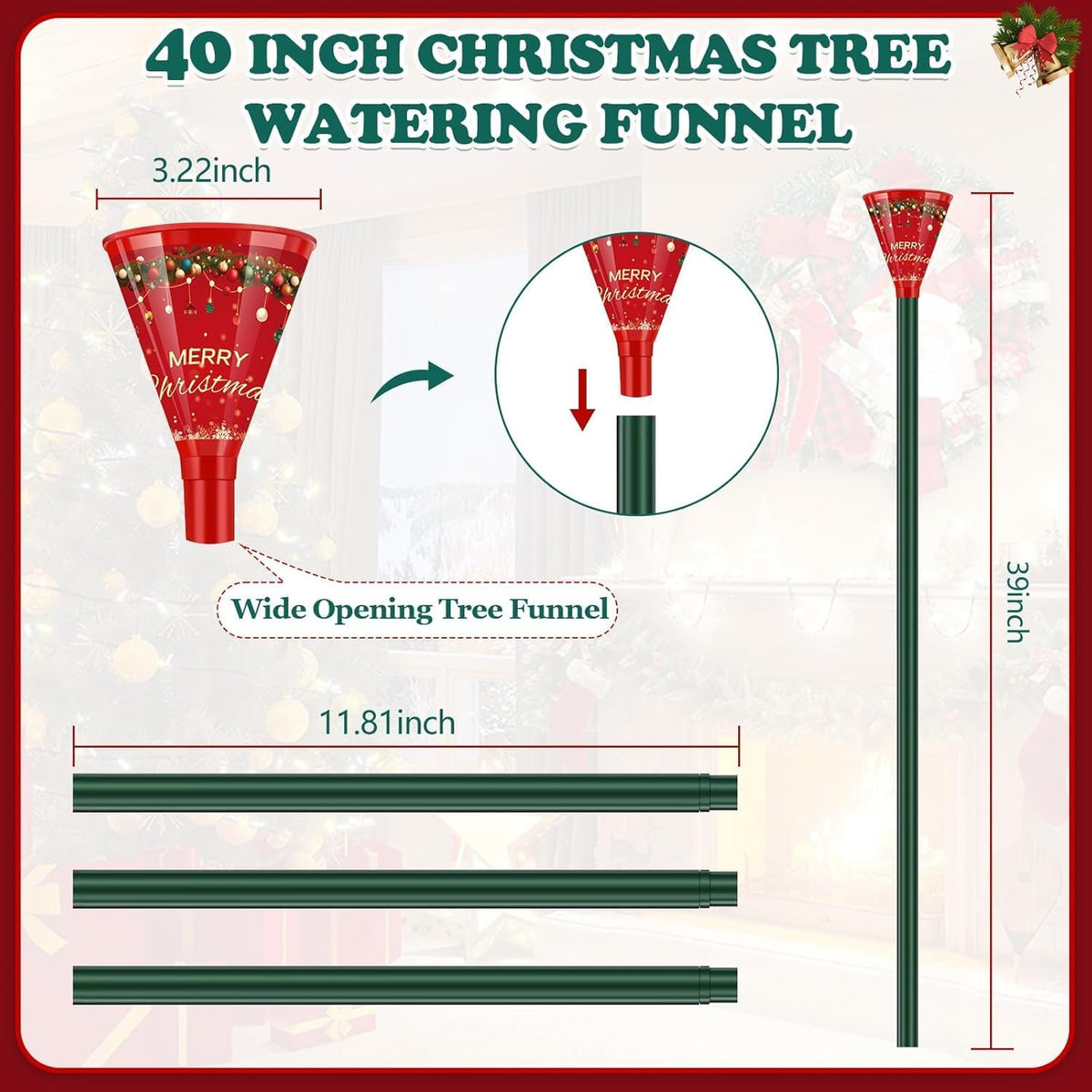 IPOOLTENG 2PCS Christmas Tree Watering Funnel 6 Tube 2 Funnels 75 Inch - 6 Section Plastic Christmas Tree Funnel, Long Funnels for Watering, Best Gifts for Your Parents to Water Tree