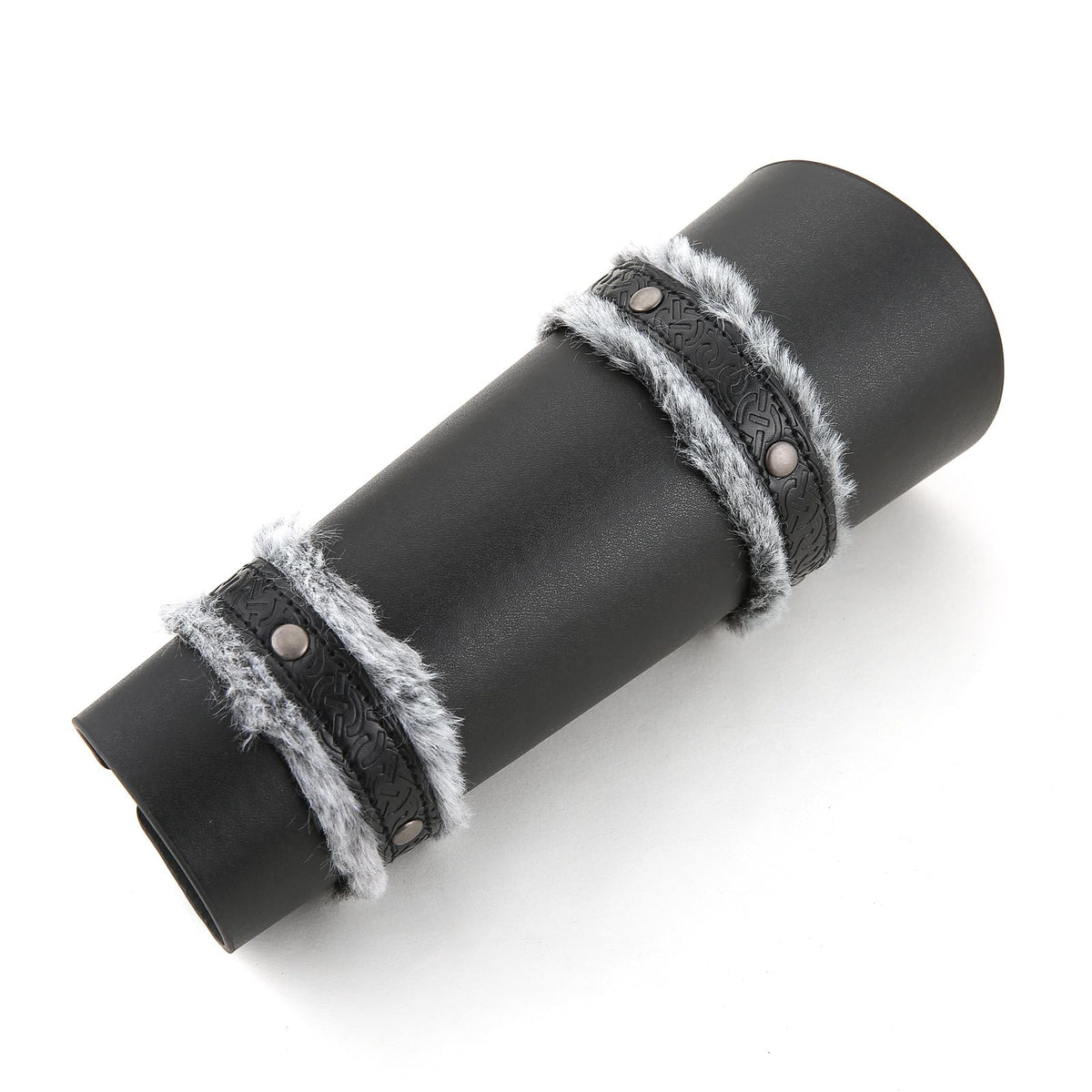HZMAN Medieval Gauntlet Wristband Fur Leather Bracers for Men Cuff Armor Leather Viking Wrist Arm Guards for LARP Costume Bracer (Black)