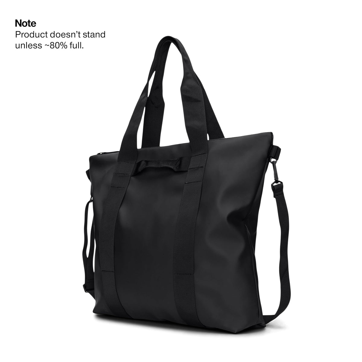 RAINS Tote Bag - Black Waterproof With Zip Closure, Detachable Shoulder Strap, Internal Zip Pocket, 23 L Capacity for Work for Women and for Men - 2-Year Warranty