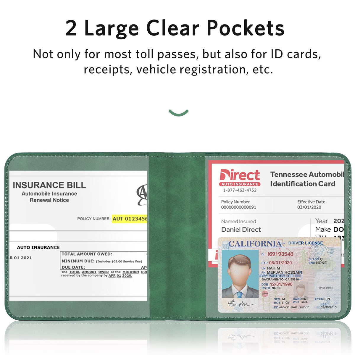 CoBak Car Registration and Insurance Holder - Small and Lightweight Vehicle Glove Box Car Organizer, Auto Truck Comparment Accessories Case for Essential Document, Driver License (Emerald)