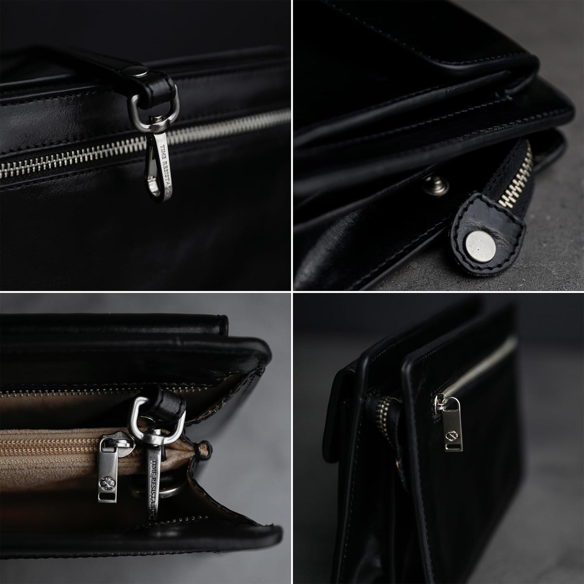 Time Resistance Leather Clutch for Men - Organizer Wrist Bag Briefcase - Handmade in Italy (Black) - Gift Box Included