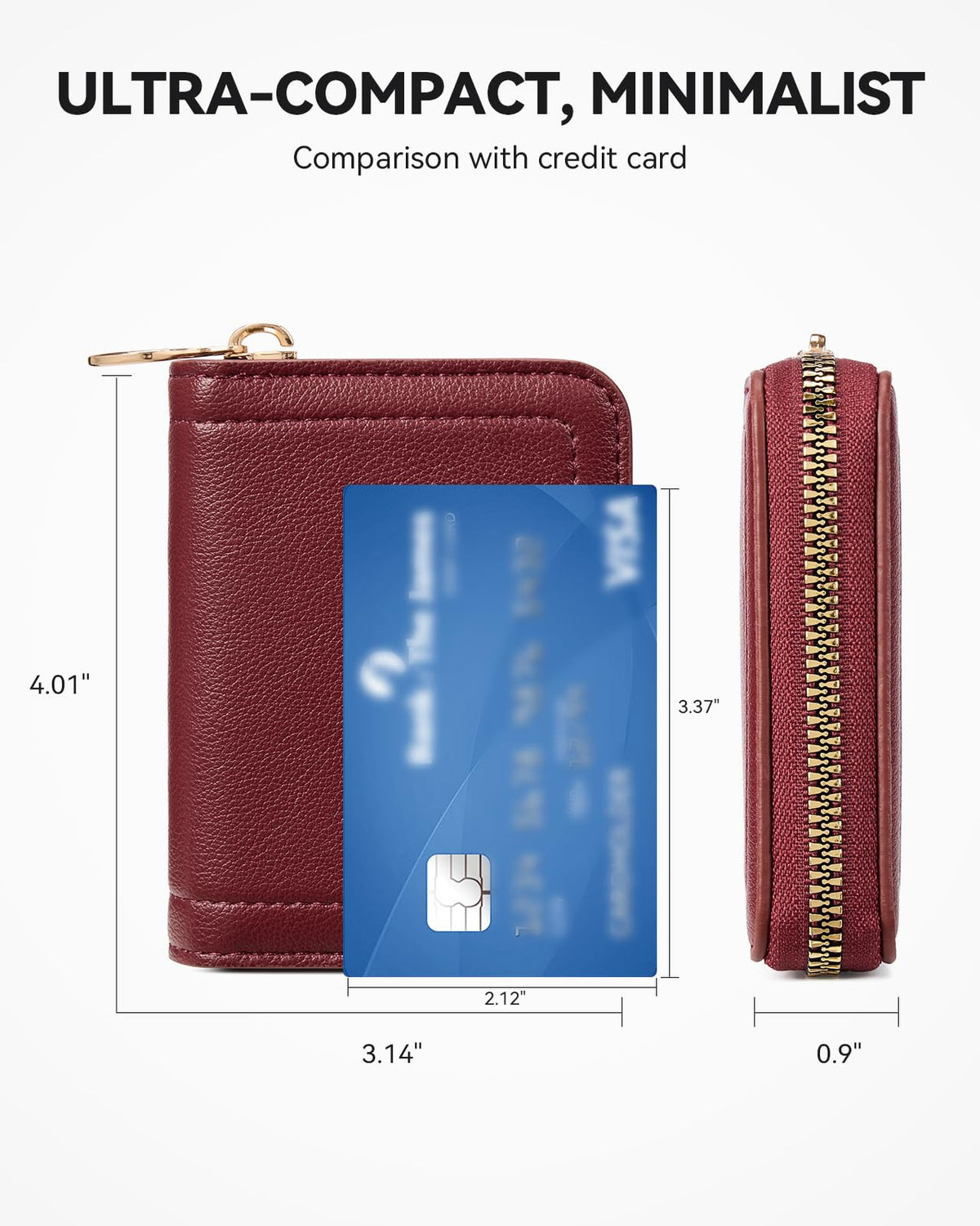BOSTANTEN Credit Card Holder RFID Leather Small Wallets Woman, Accordion Zipper Card Wallet, Wine Red