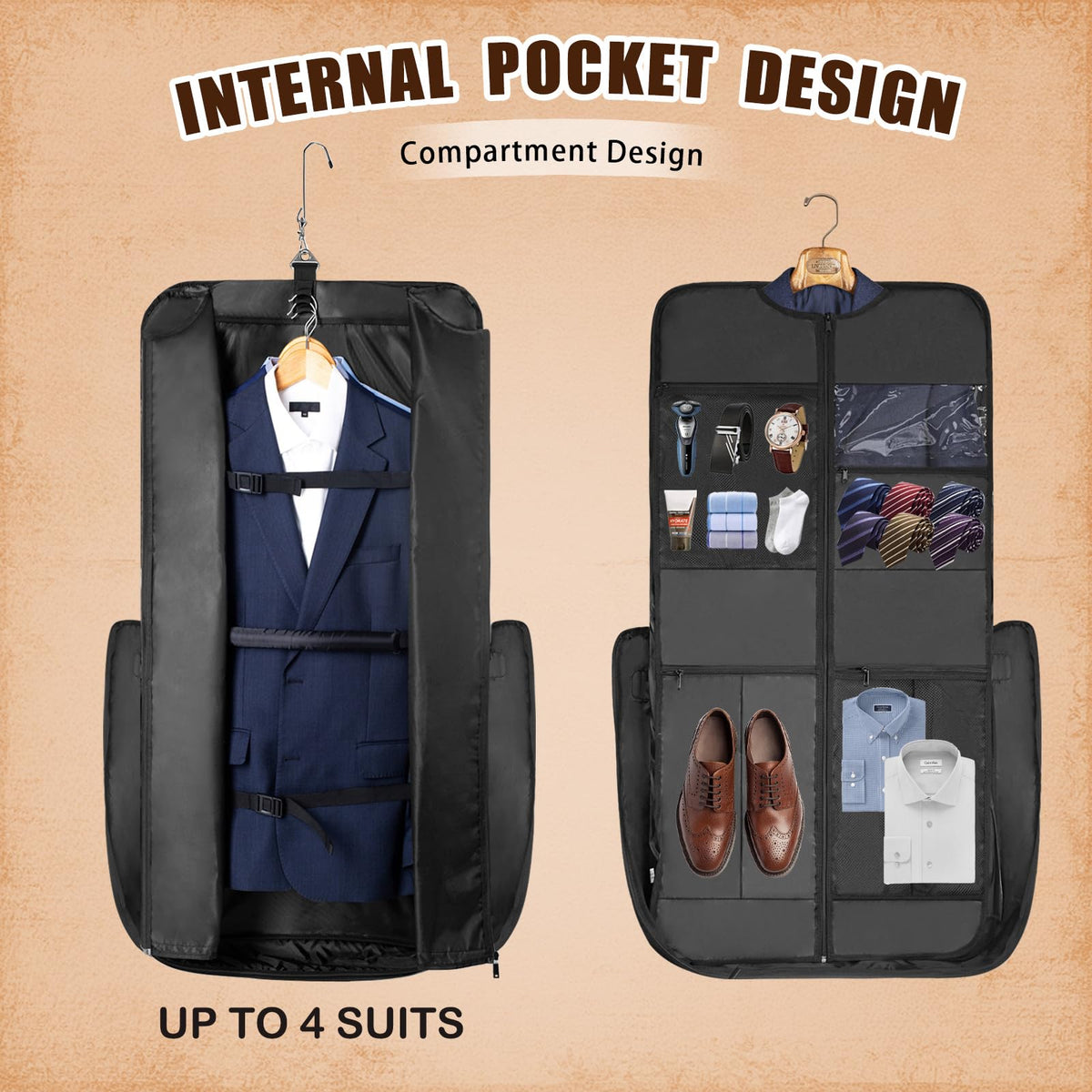 Noozion Garment Bag for Travel, Large Carry On Suit Bag for Business Up to 4 Suits, Wrinkle Free Garment Bag for Hanging Clothes with Shoulder Strap, Laptop Compartment, and Wet-Dry Pocket