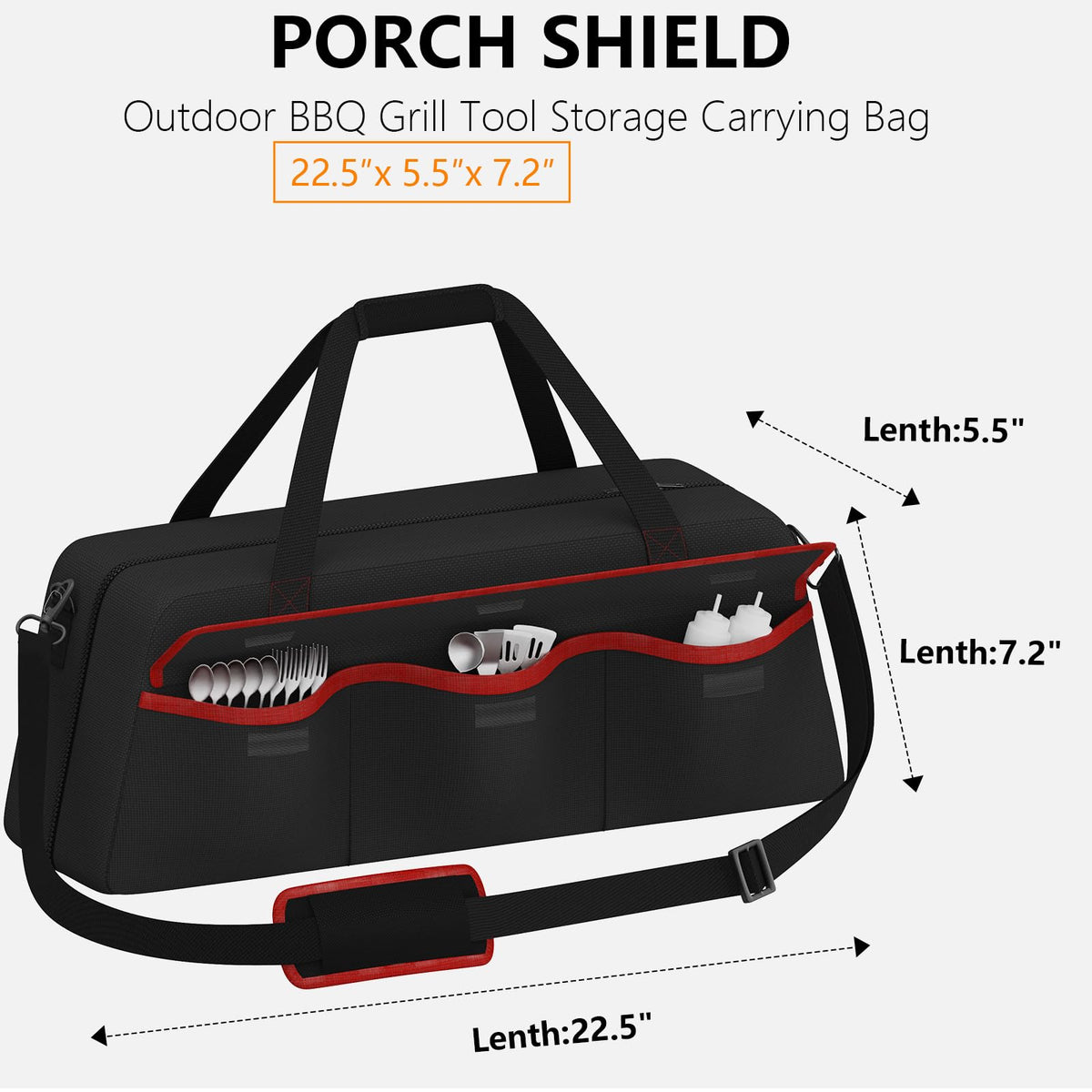 Grill Tool Storage Bag,Grill Utensil Storage Bag for Barbecue Tool up to 22",BBQ Utensil Storage Caddy with Pockets,Barbecue Utensil Case for Outdoor Grilling, Camping, Bag Only