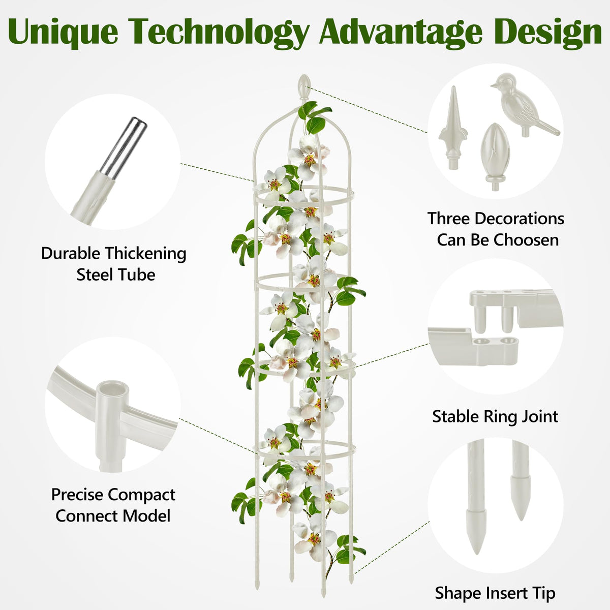 Garden Obelisk Trellis for Climbing Plants Outdoor 6 Ft Rose Bush Round Trellis for Pots Rustproof Metal Pipe with Plastic Coated Plant Flower Trellises for Clematis Vine Jasmine Support