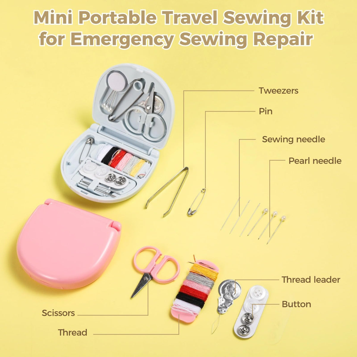 50 PCS Mini Travel Sewing Kits - Basic Portable Emergency Sewing Repair Kit, Including Threads Scissors Hand Sewing Needles for Beginner Traveler Sewing Lovers